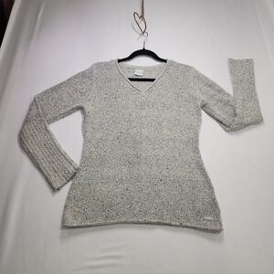 ⭐️Columbia Gorpcore Speckled Marled Knit Cozy Terry V-Neck Sweater Medium